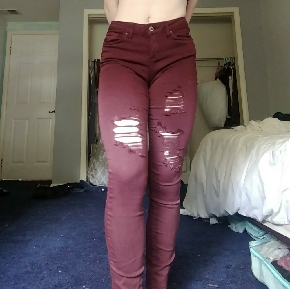Burgundy Ripped Jeans